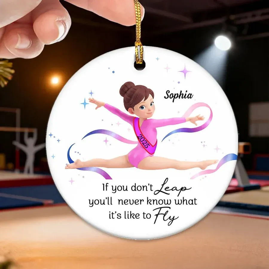 Personalized Gymnast Ornament with Leap and Fly Quote