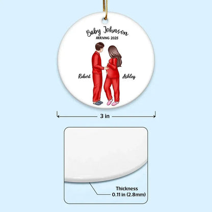 Ceramic Ornament with Expecting Parents Illustration