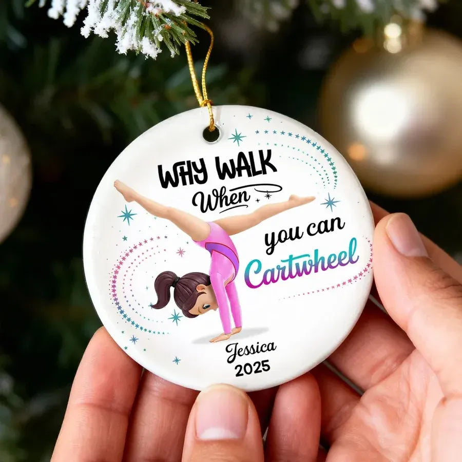 Personalized Gymnast Ornament with Cartwheel Quote