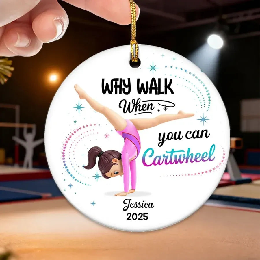 Personalized Gymnast Ornament with Cartwheel Quote