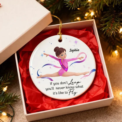 Personalized Gymnast Ornament with Leap and Fly Quote