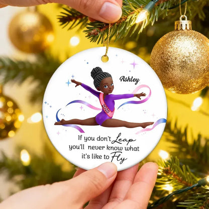 Personalized Gymnast Ornament with Leap and Fly Quote