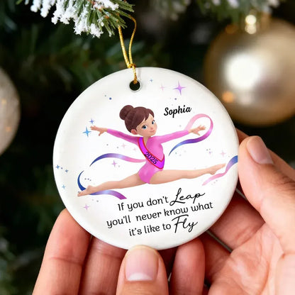 Personalized Gymnast Ornament with Leap and Fly Quote