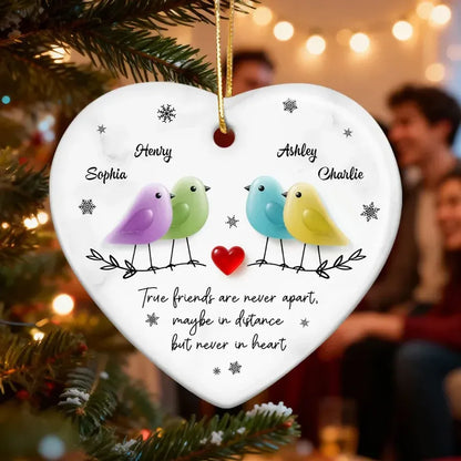 Personalized Ceramic Heart Ornament with Birds and Friendship Quote