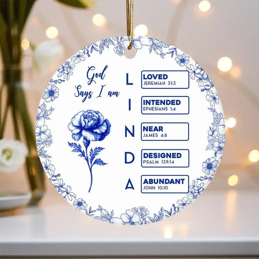 Ceramic Ornament with Bible Verses and Floral Border