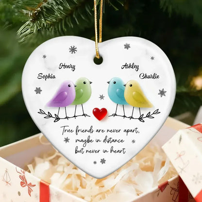 Personalized Ceramic Heart Ornament with Birds and Friendship Quote