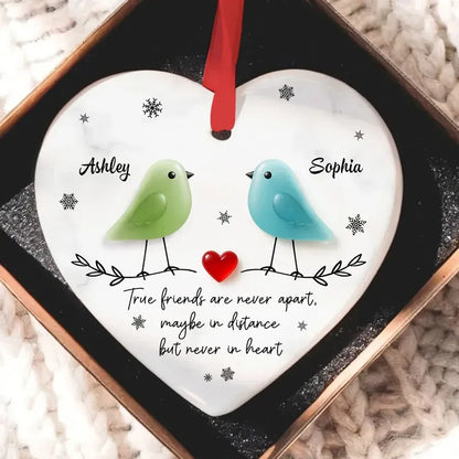 Personalized Ceramic Heart Ornament with Birds and Friendship Quote