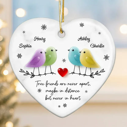 Personalized Ceramic Heart Ornament with Birds and Friendship Quote