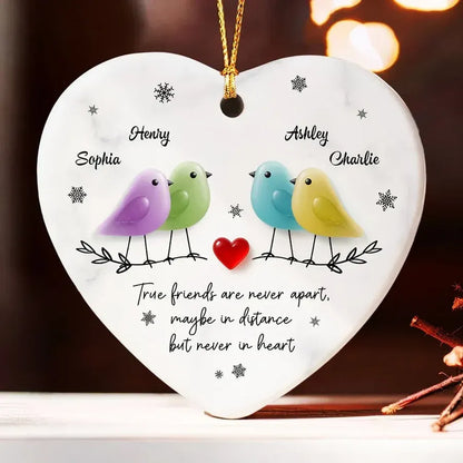 Personalized Ceramic Heart Ornament with Birds and Friendship Quote