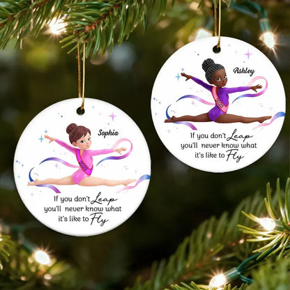 Personalized Gymnast Ornament with Leap and Fly Quote
