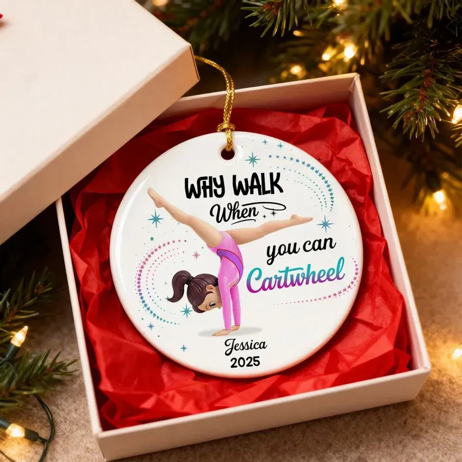 Personalized Gymnast Ornament with Cartwheel Quote