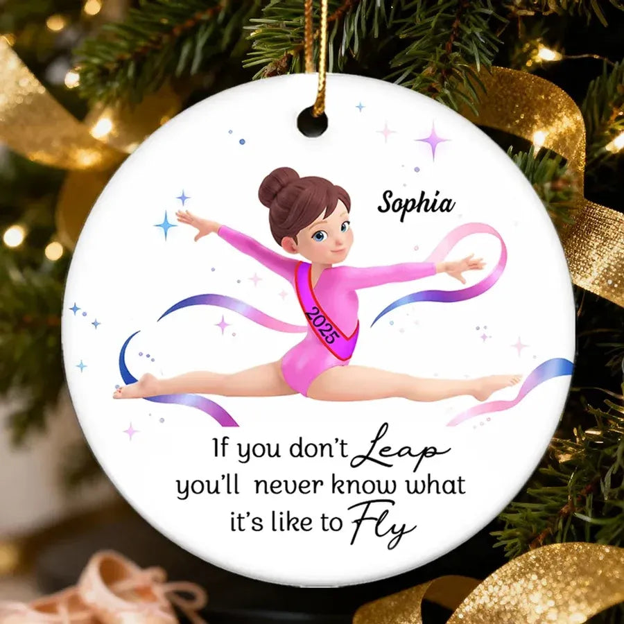 Personalized Gymnast Ornament with Leap and Fly Quote