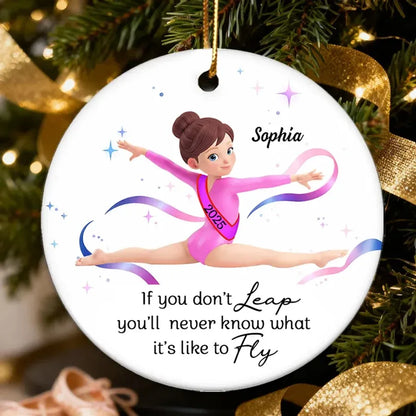 Personalized Gymnast Ornament with Leap and Fly Quote