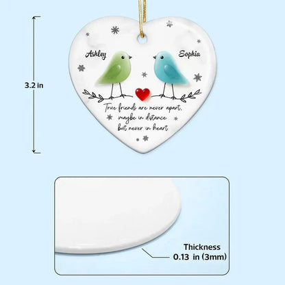 Personalized Ceramic Heart Ornament with Birds and Friendship Quote