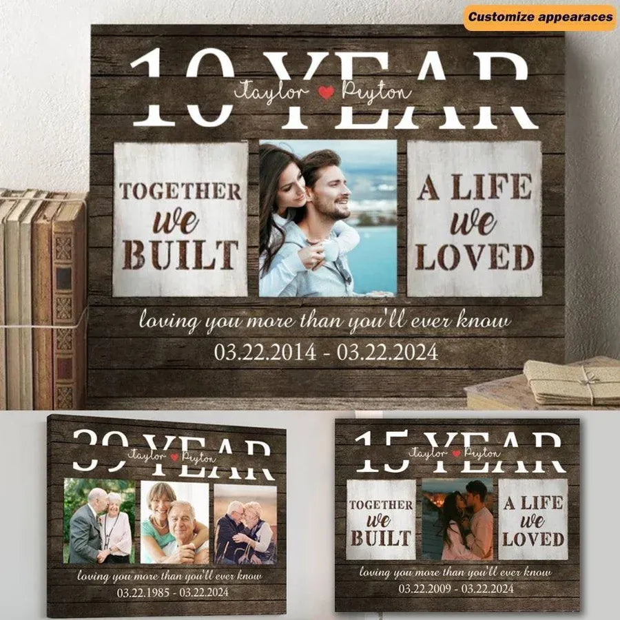 Personalized Anniversary Couple Photo Canvas or Poster
